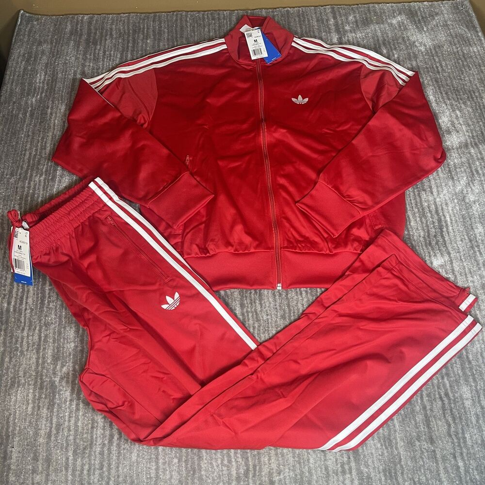 Adidas Originals Firebird Track Suit Mens Medium Red 3-Stripes KD8307 KD8319